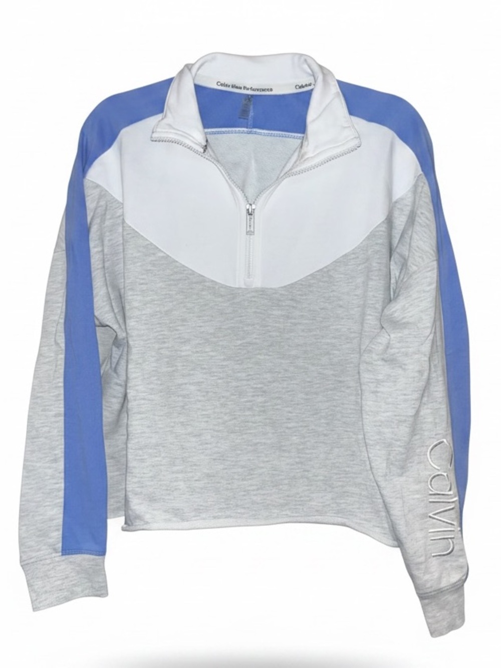 Calvin Klein performance - Gray, White & Periwinkle Half-Zip cropped pullover